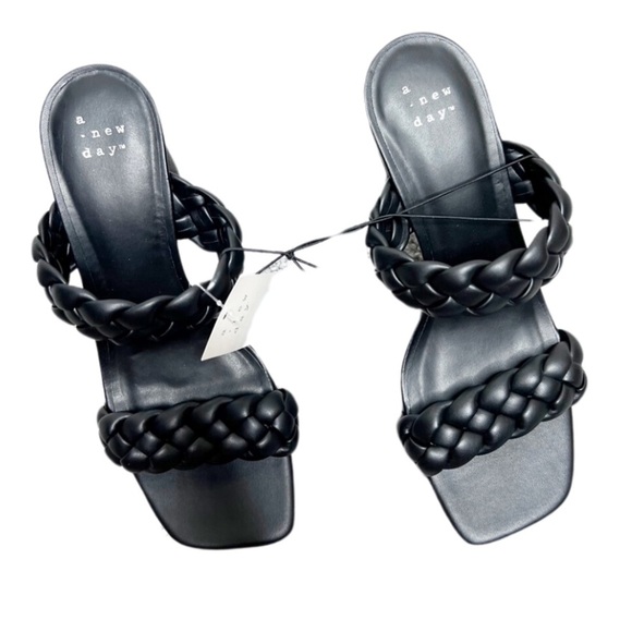 New in Box A New Day Women’s Black Basil Braided Square Toe Circle Textured Heel - Picture 5 of 16